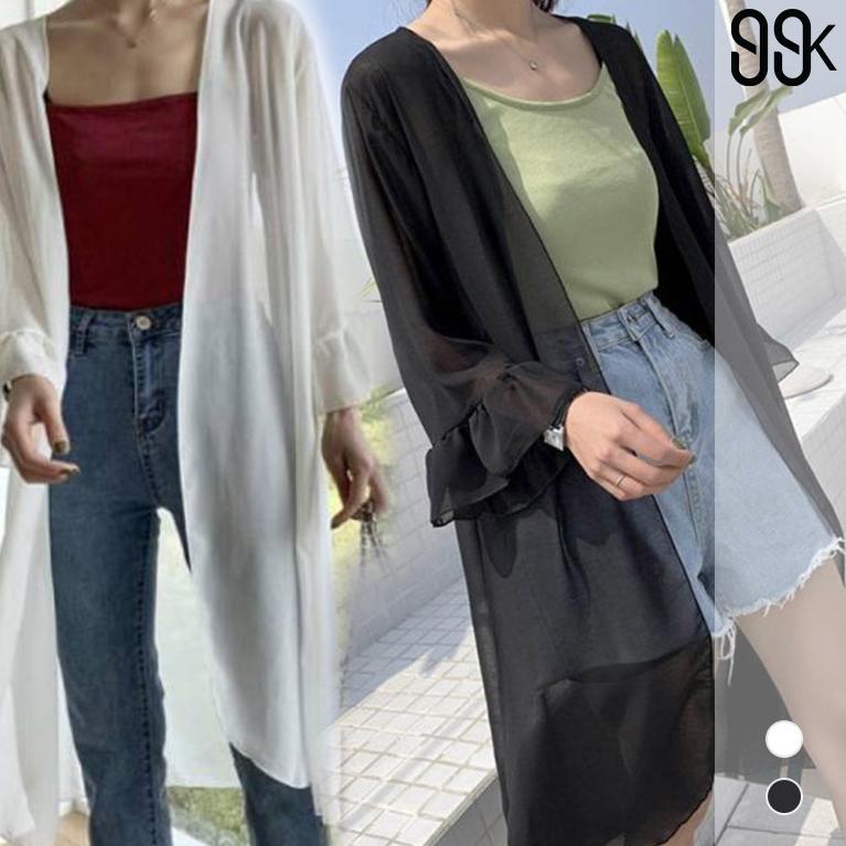 STOK TERBATAS Korean Women Chiffon Long Cardigan Kardigan Sifon Polos Panjang 887 (S-L)