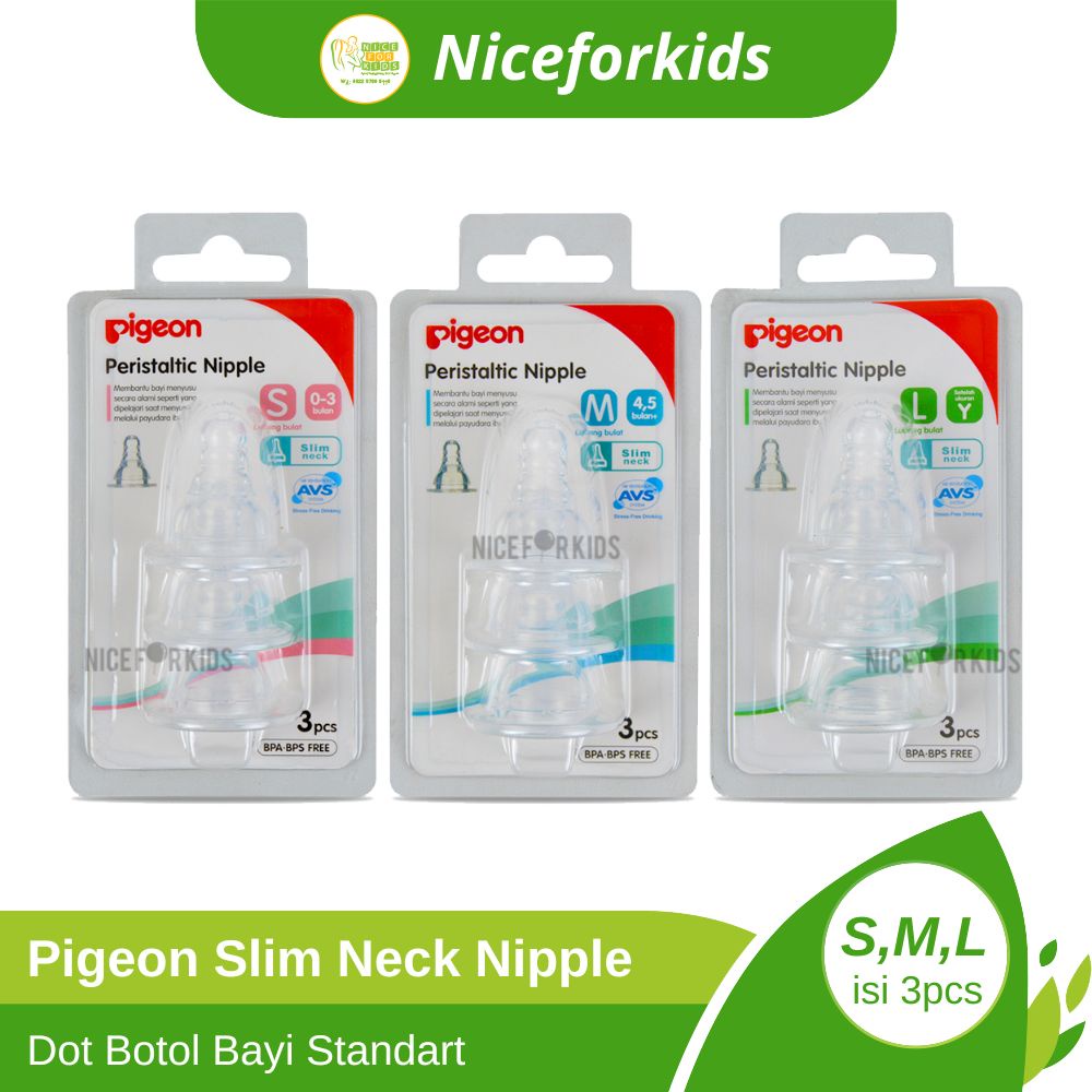 Pigeon Slim Neck Peristaltic Nipple Isi 3pcs Dot Botol Susu Standart