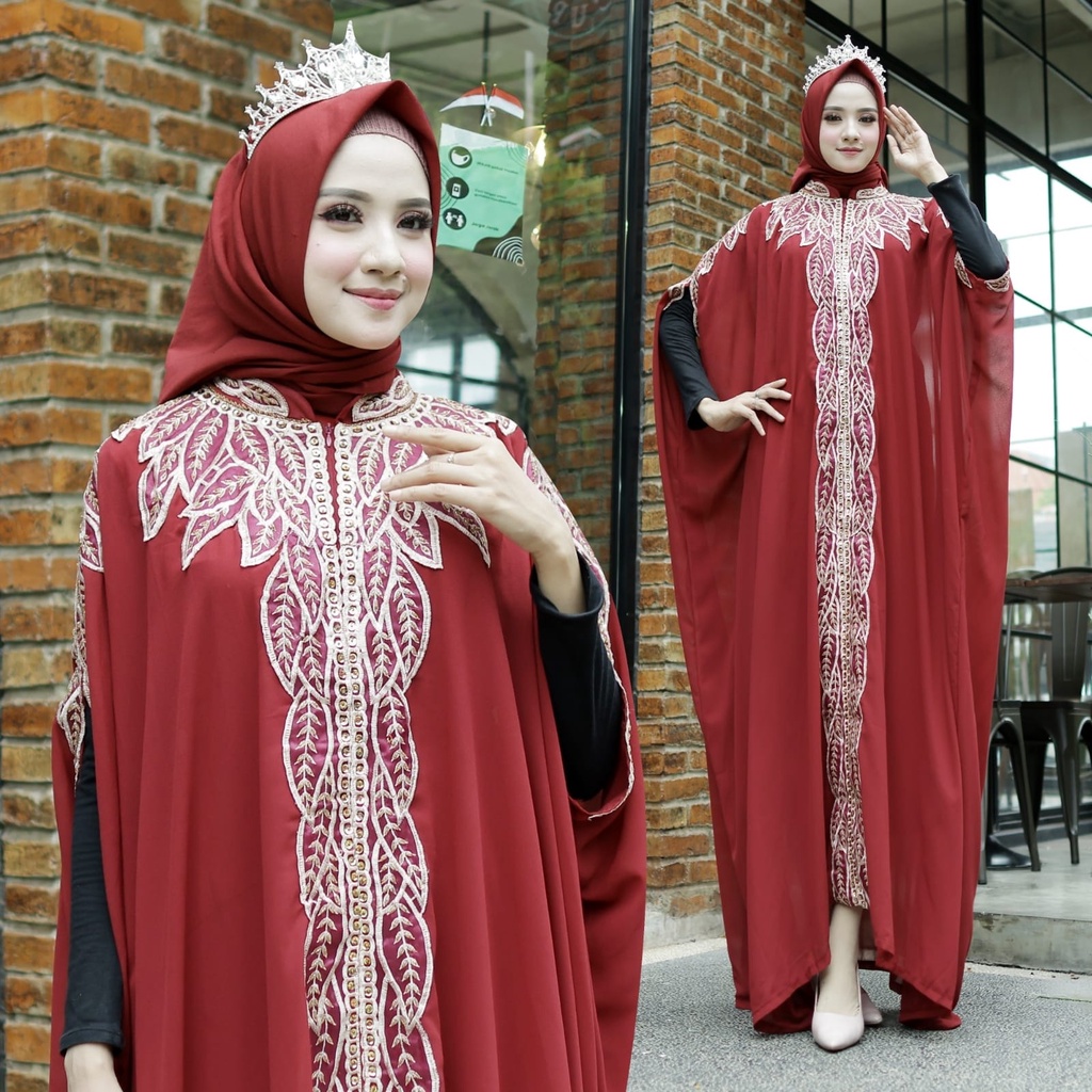 Set Kaftan Wanita Muslimah Aplikasi Bordir Kombi Payet Corla + Manset  HOPYLOVY