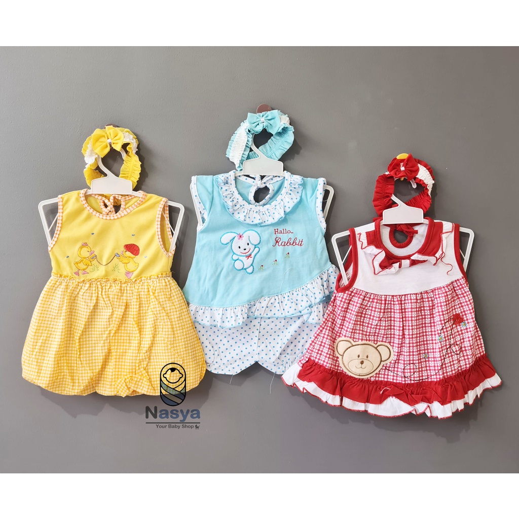 [P-073] Dress Bayi Usia 0-6 Bulan / baju anak perempuan ISI 3 (BONUS BANDANA)