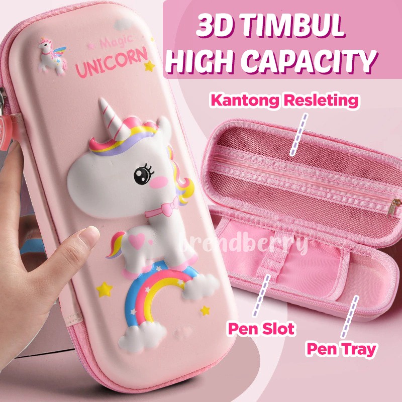 Tempat Pensil 3D Timbul Karakter Cewek Motif Unicorn Magic Pink sangat cantik lucu dan menggemaskan untuk kado hadiah ultah anak perempuan