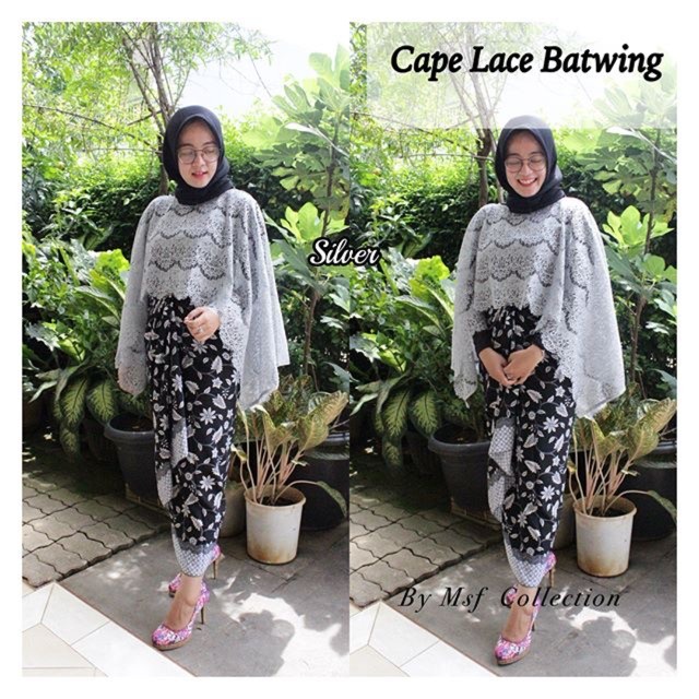 Kebaya Modern Cape Glitter / Batwing Brukat / Kalong Brukat Silver Dan Pilihan Warna Lain