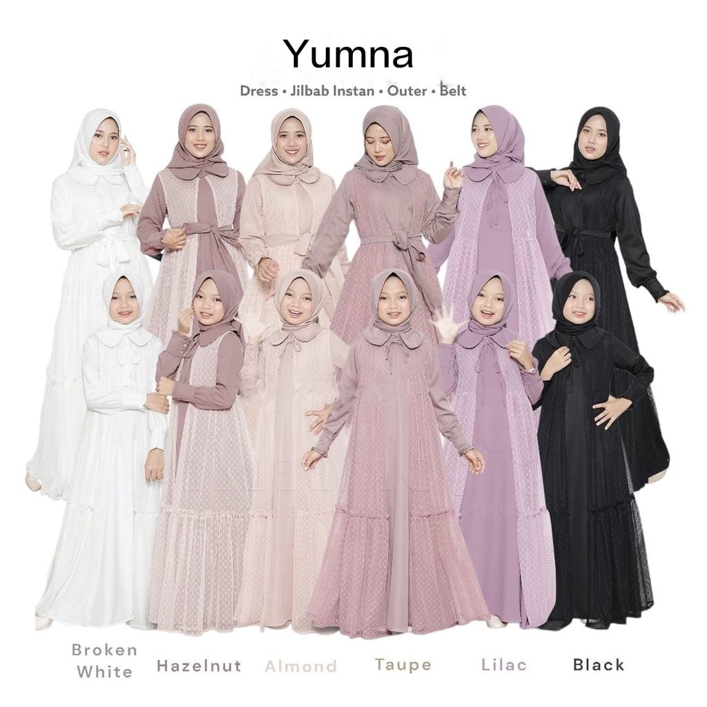 Gamis Sarimbit Terbaru 2023 Yumna Couple Mom &amp; Kids Baju Couple Ibu Anak Perempuan Hayra Oribelle Shakila Mix Tille Dot