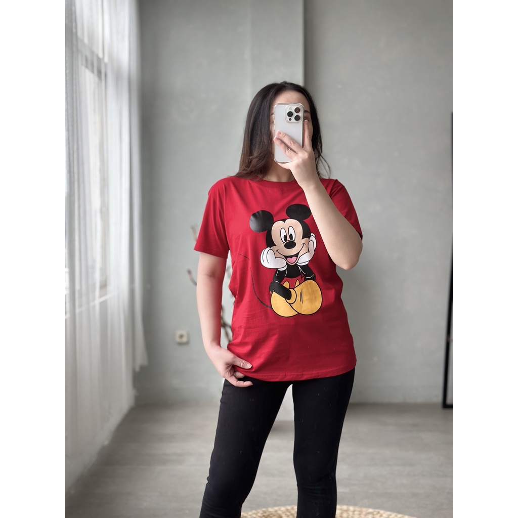 INFINITEE Kaos Wanita Lengan Pendek Bahan Cotton Combed 30s Warna Merah