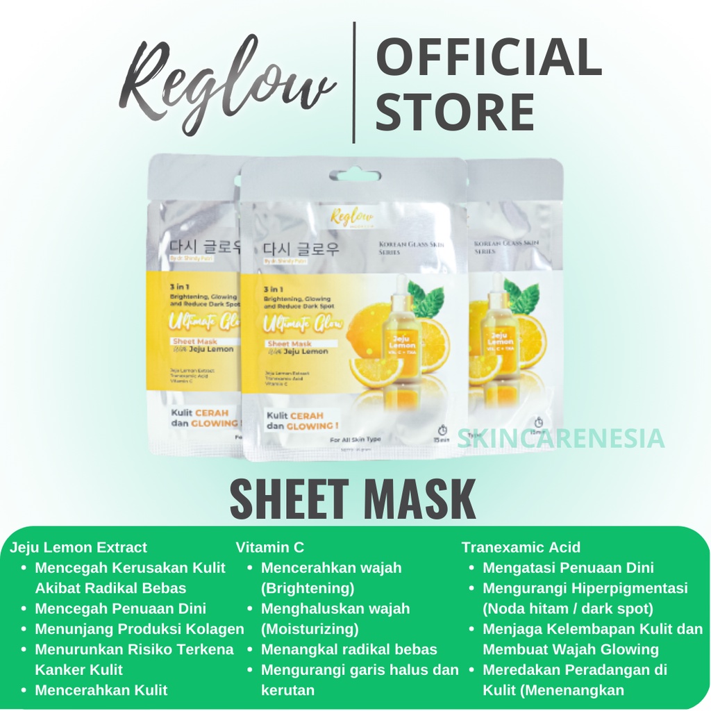 Masker Wajah Sheet Mask Reglow dr.Shindy Pembersih Wajah Komedo Bopeng Bekas Jerawat Flek Hitam