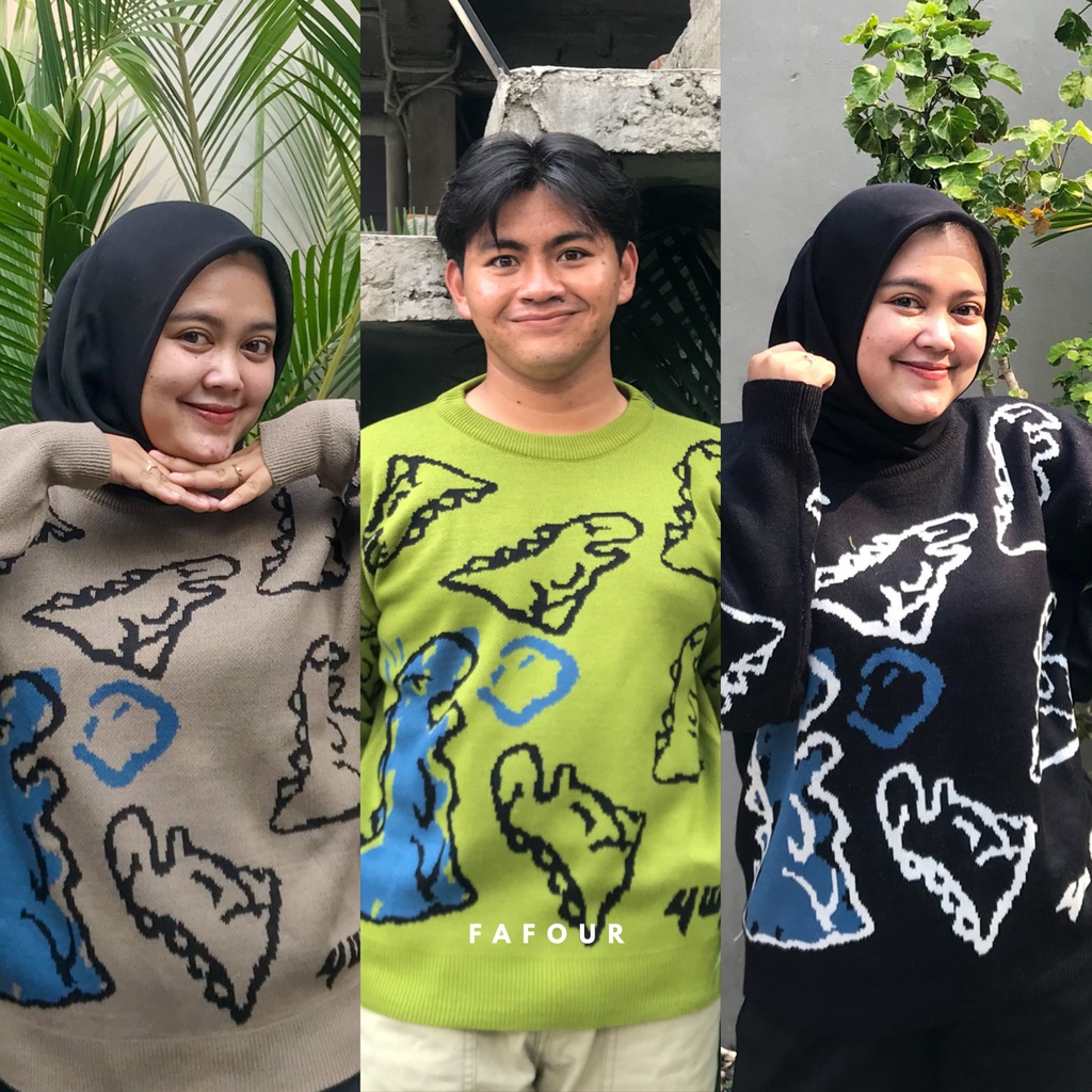 FAFOUR Dino Sweater Rajut Oversize Knitwear