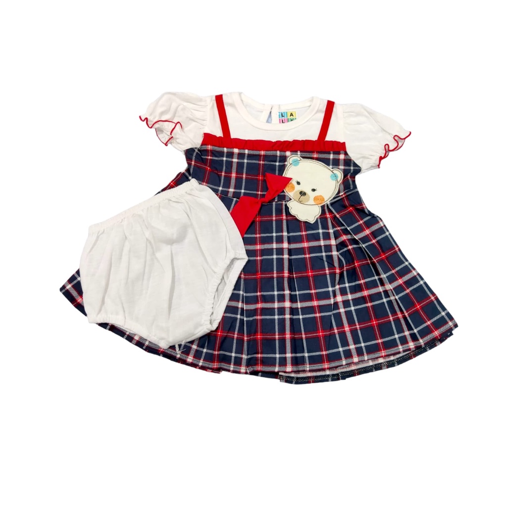 Dress Bayi Rok Pendek Bear kotak 0-1 tahun