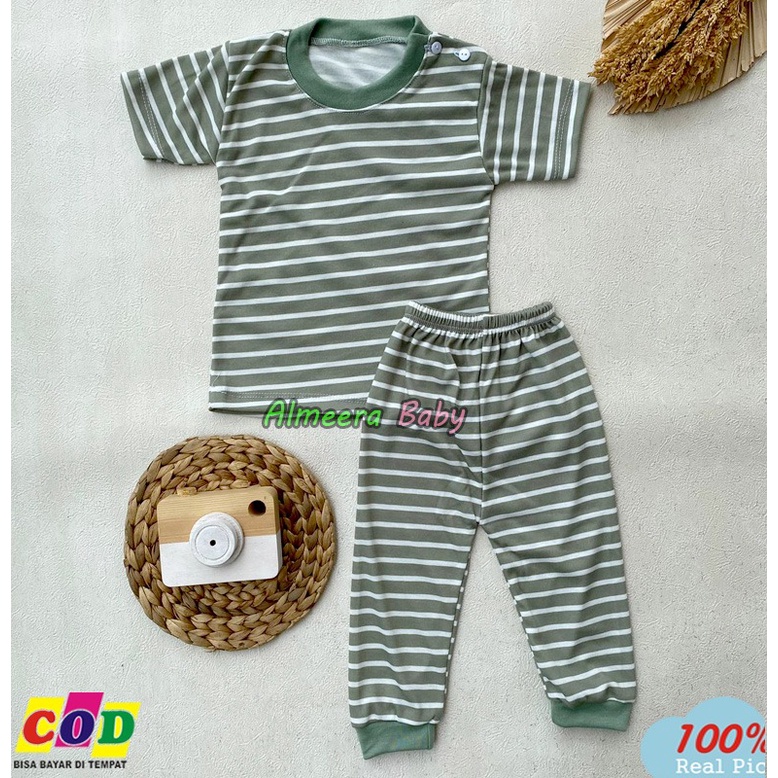 Setelan Baju Bayi Piyama Bayi Lengan Pendek Celana Panjang Kancing Pundak Usia 3-12 Bulan Anababy