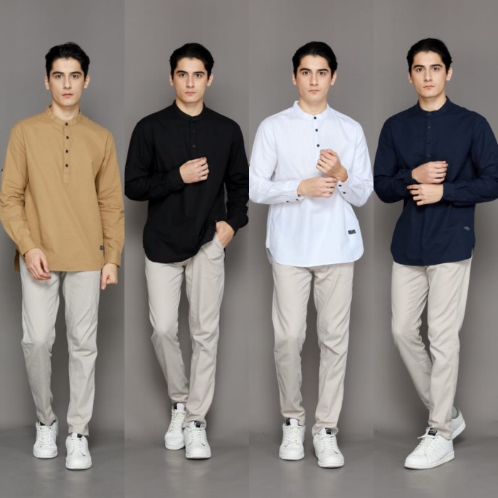 Kemeja Koko Pria Lengan Pendek Katun Linen Premium - Baju Koko Linen Basic Polos - Kemeja Koko Lengan Panjang - Baju Koko Hitam - Baju Koko Putih