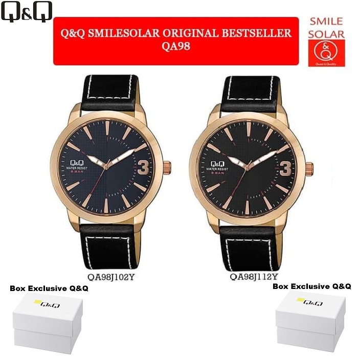 Jam Tangan Pria Stylist Casual Kulit Leather Analog Original Q&amp;Q QnQ QQ QA98 QB22 Series