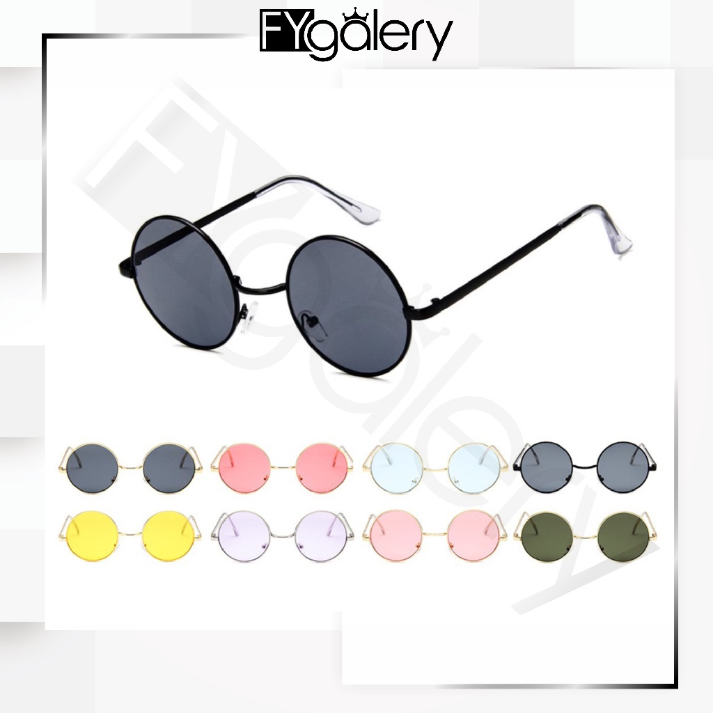 FYGALERY K203 Kacamata Bulat Hitam Sunglasses Fashion Wanita Pria