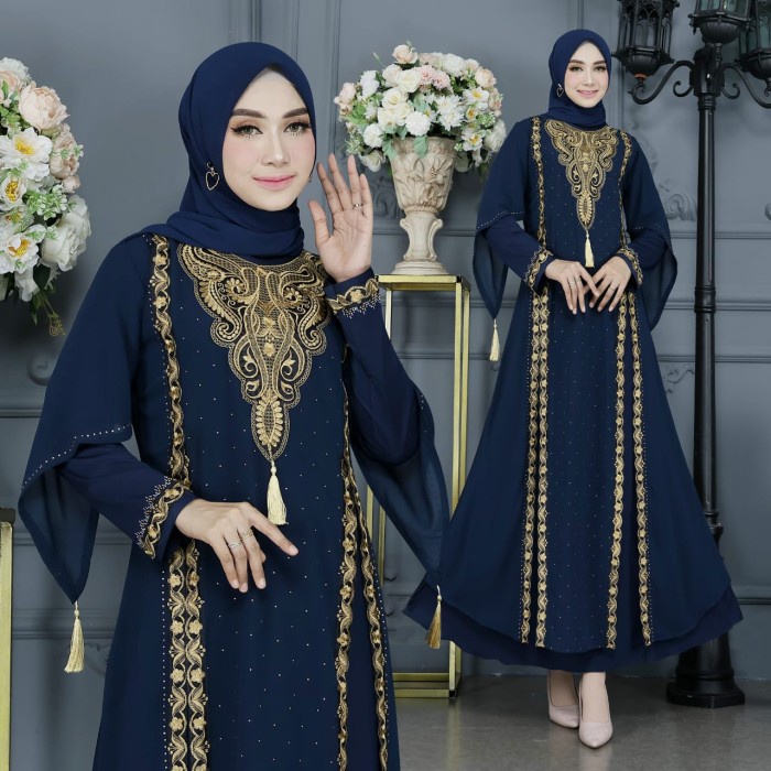 Gamis Abaya Turkey Sultan Warna Best Seller - Navy, M(G5J7) Gamis Abaya Terbaru Turki Gamis Turki Pr
