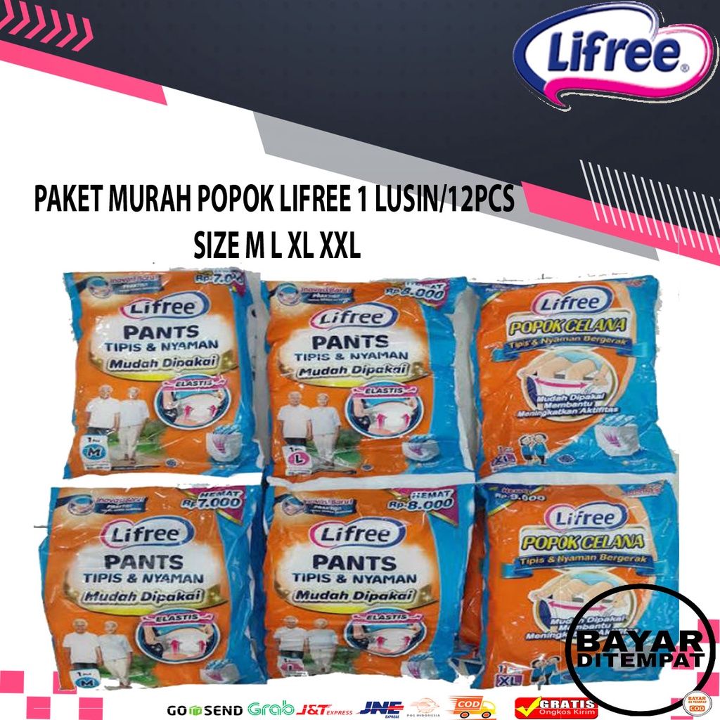 1 LUSIN UNICHARM LIFREE POPOK CELANA DEWASA PANTS M/L/XL (ISI 12 PCS PAMPERS LANSIA TERMURAH KEMASAN BARU)