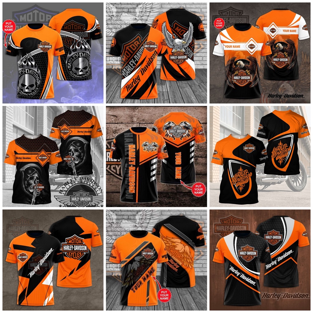 Jersey Kaos Lengan Pendek Harley Davidson Black Orange