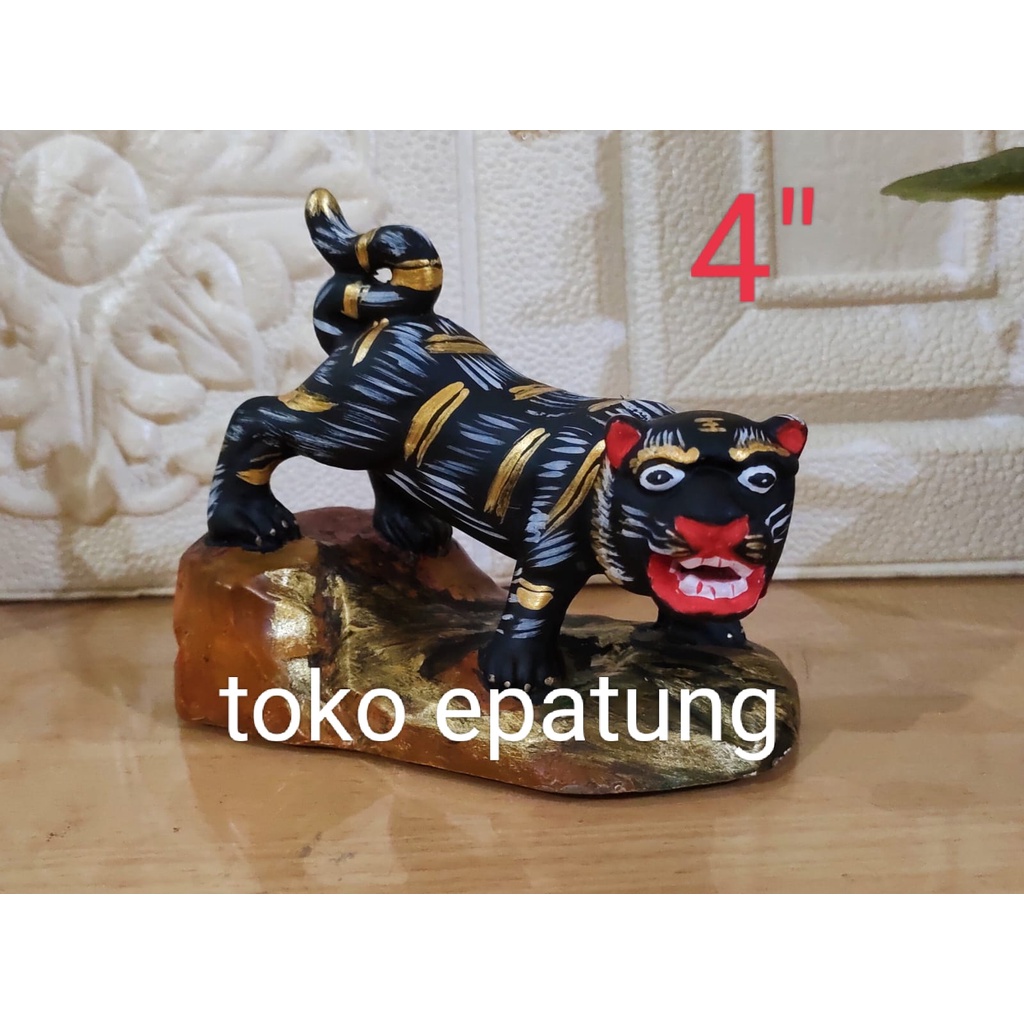 Patung Dewa harimau Hitam - 4 inch - kayu