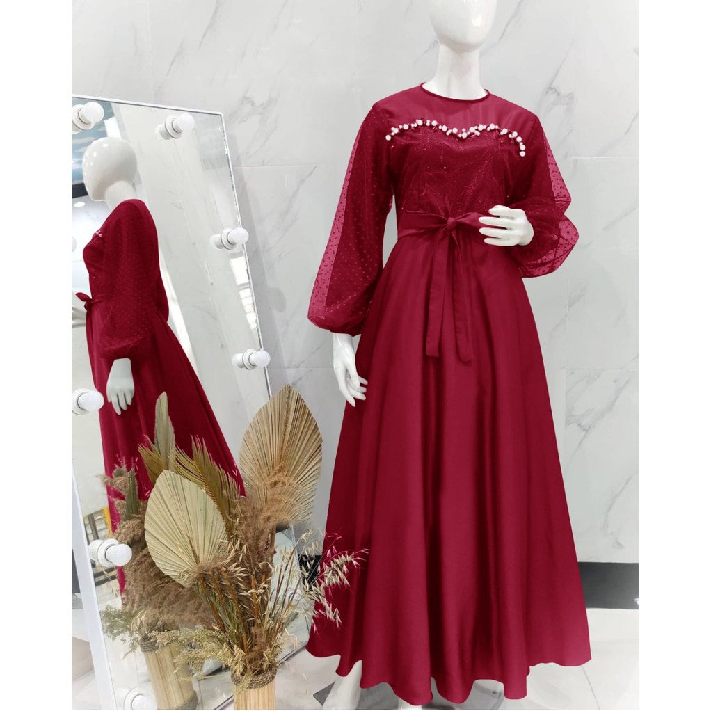 HCL Dress Brukat Muslim Wanita Aberla - Maxi Longdress Terbaru