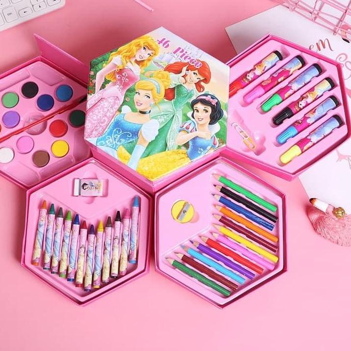 

Sikat Sekarang Pensil warna set 46 pcs kartun Kitty crayon set kotak melukis gambar anak-anak sekolah hadiah gift anak pink colour pencils draw