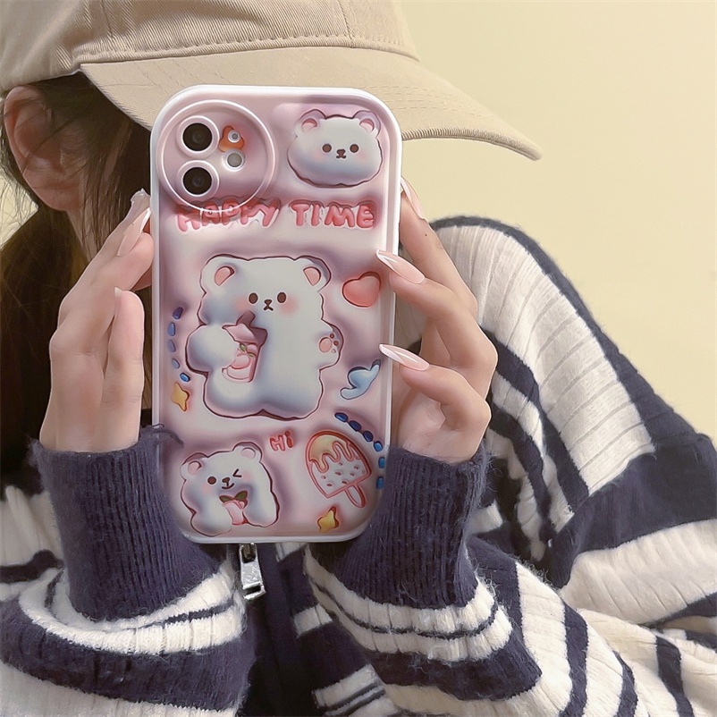 Compatible for iPhone 14 13 12 11 Pro Max X Xr Xs Max Se 2020 iPhone 7 8 7 6 6s Plus New Bubble Phone Case Lovely Bear Air Cushion Casing Lens protection Phone Case Silicone Soft Protective Cover