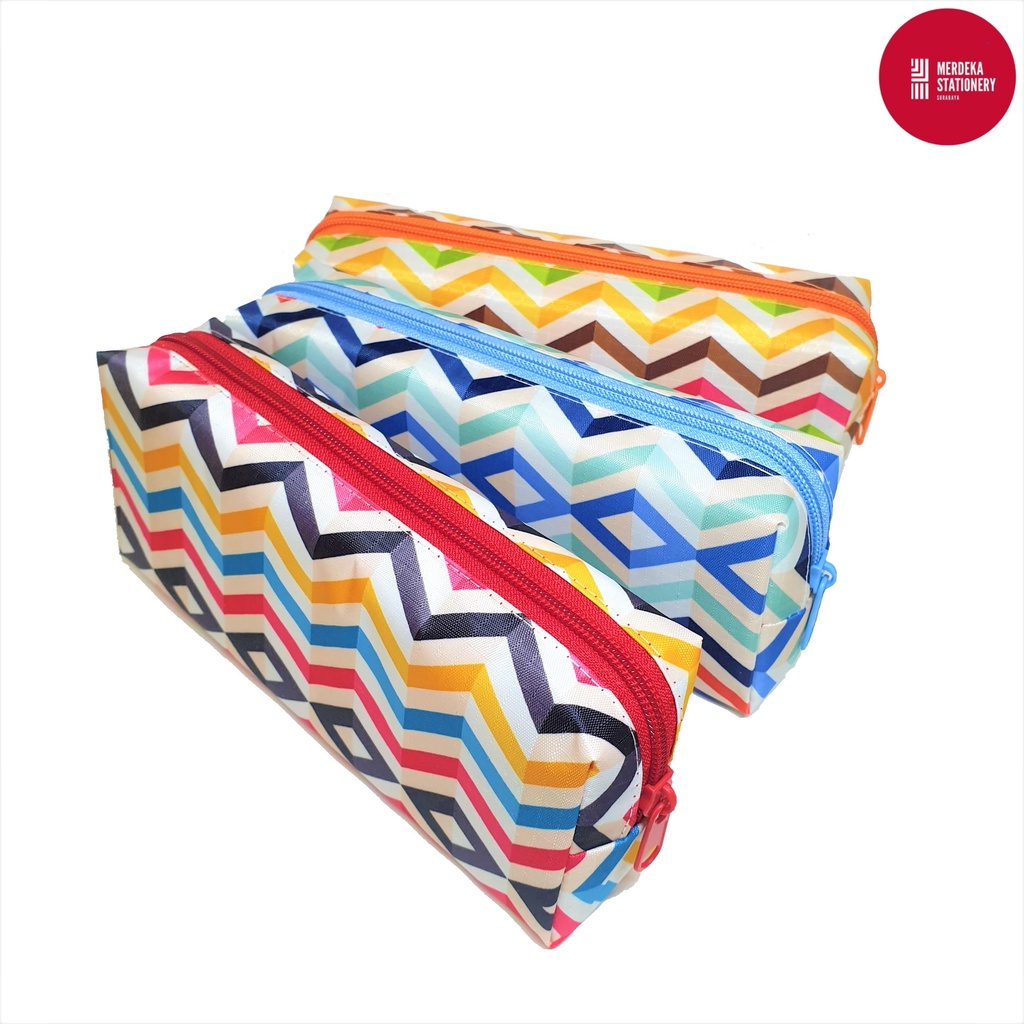 

Pencil Case/Tempat/Kotak/Tepak Pensil Kain Resleting Pola Chevron/ZigZag/Zig-Zag Murah H840