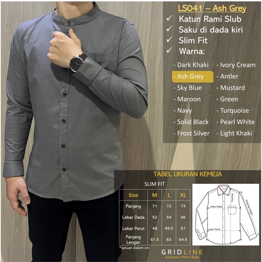 [GRIDLINE - LS041 Colorful Premium Long Sleeves Koko Basic Series] Kemeja Pria Lengan Panjang Koko Polos Katun Rami High Quality Tebal Adem Premium jumbo lebaran murah simpel M-XXL