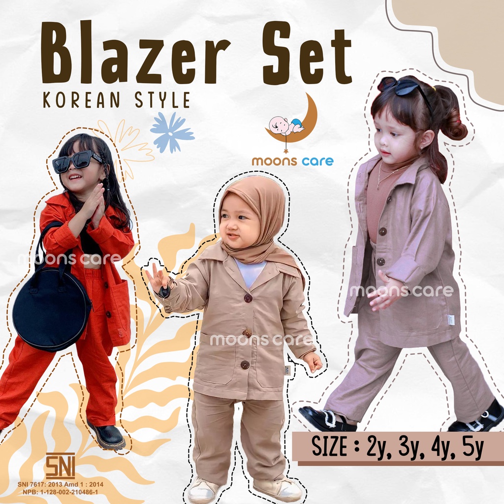 BLAZER KIDS SET MOONSCARE KOREAN STYLE - BLAZER ANAK - SETELAN BAJU ANAK KOREAN STYLE - BLAZER SET KIDS PEREMPUAN -  BAJU LEBARAN ANAK PEREMPUAN- BAJU LEBARAN ANAK PEREMPUAN- OUTFIT LEBARAN PEREMPUAN