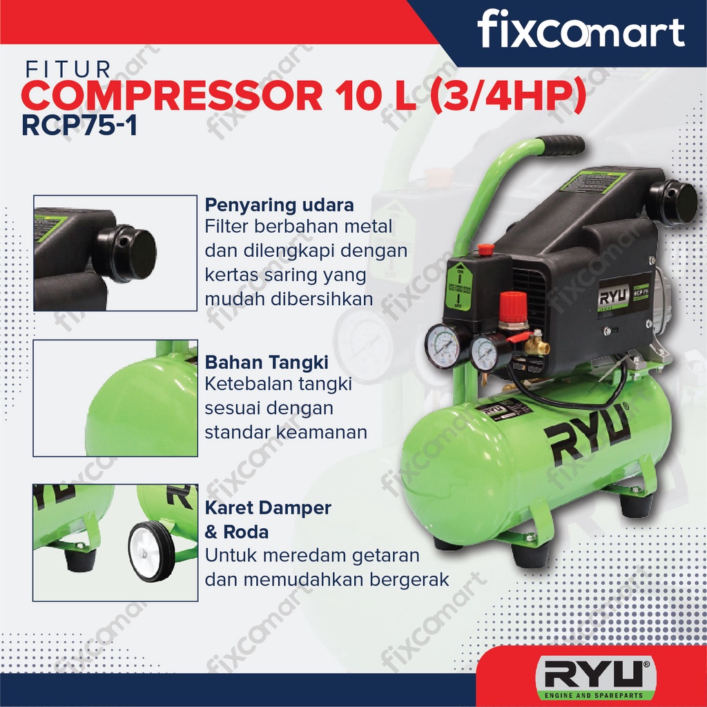 Ryu Kompressor 0.75 Hp / Ryu Rcp75 / Mesin Kompresor