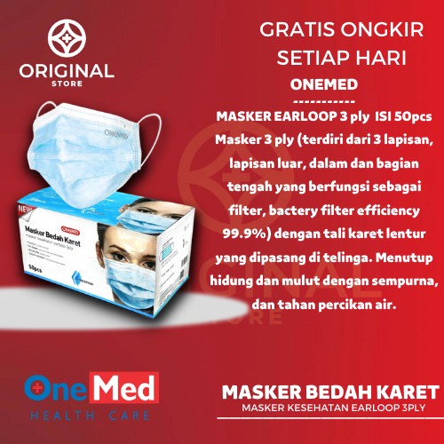 MASKER BEDAH KARET EARLOOP 3PLY ONEMED ISI 50PCS