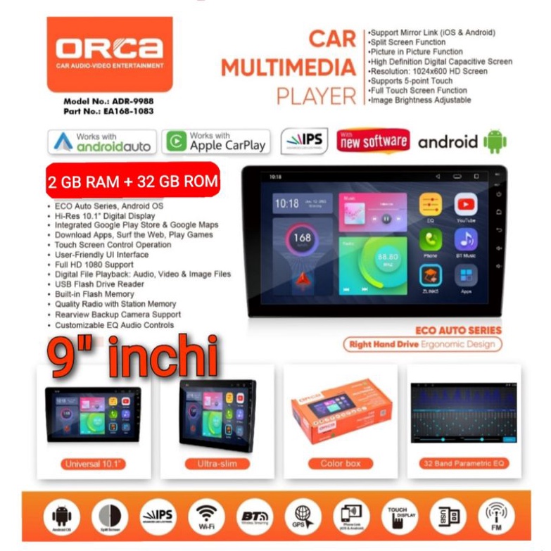 Head Unit Android ORCA ADR 9988 NEW SERIES APPLE CARPLAY AVANZA ANDROID ALL NEW AVANZA