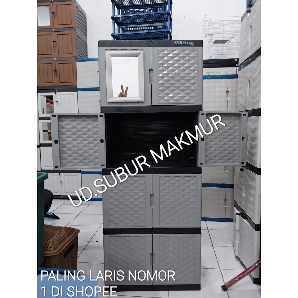 (NEW MODEL) LEMARI PLASTIK / LEMARI PAKAIAN PLASTIK KACA SUSUN 4