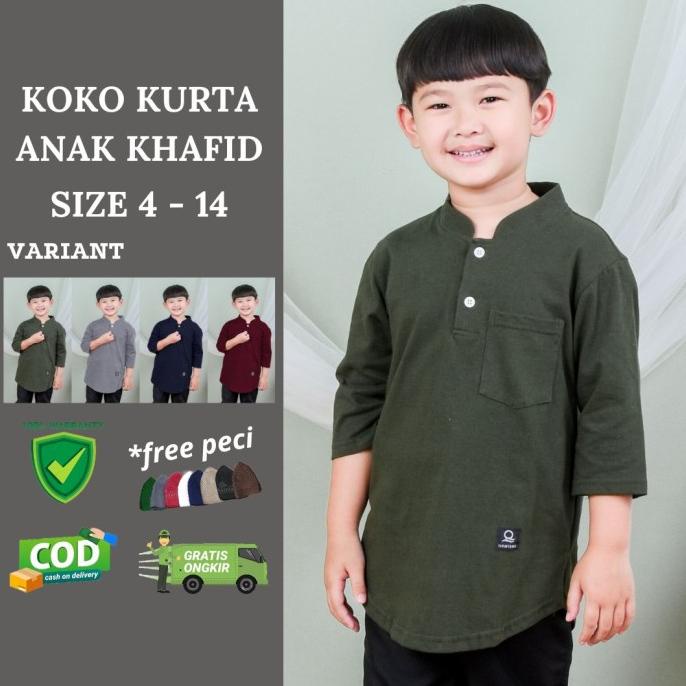 Koko Anak 4 sd 14 Tanggung/Kaos Kurta 3/4 Baju Muslim Anak Khafid Kids