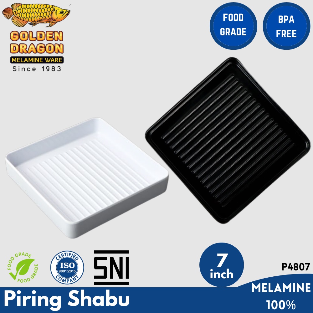 Piring Saji Kotak Daging Teriyaki Beef Melamin / Piring Kotak Shabu Suki Golden Dragon Melamine