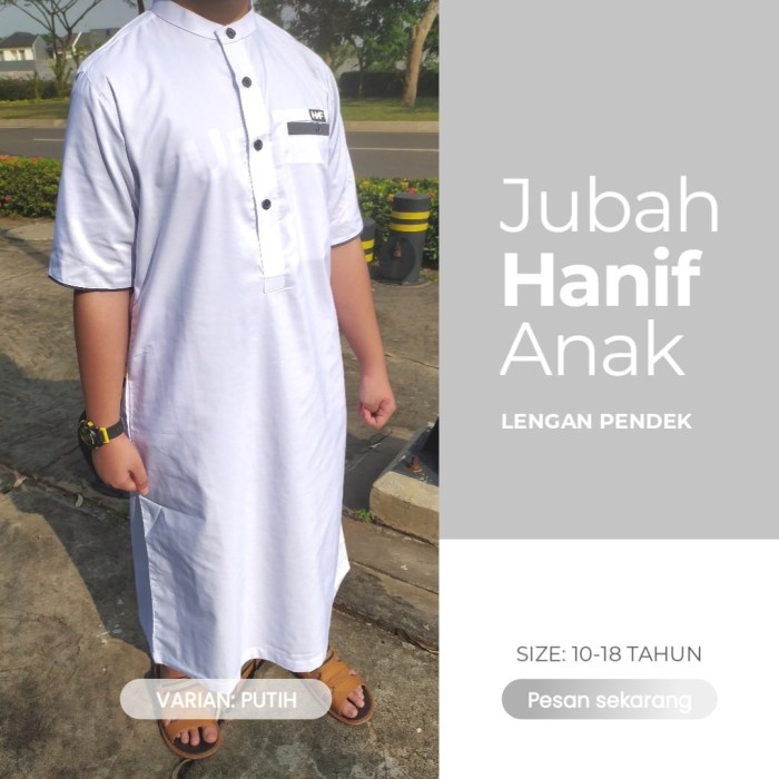 Baju Gamis Jubah Anak Laki Laki Tanggung Remaja Lengan Pendek Hanif - Putih, 10 Termurah P7N6