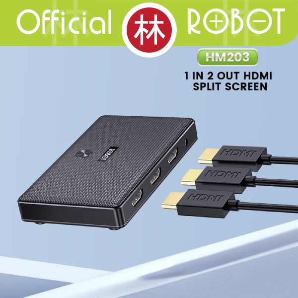 Robot HM203 HDMI Splitter 1 in 2 out Split Screen Tampil Bersamaan 4K