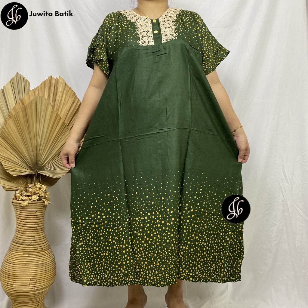 Juwita Batik - Daster Arab Renda Kancing Dada Motif Polkadot Seri Warna Busui Friendly