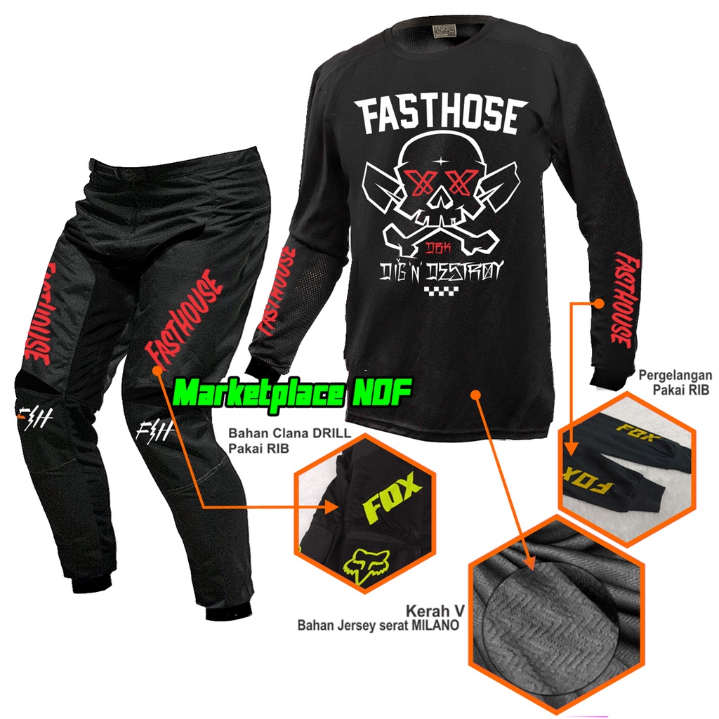 jersey trail Motor Motocross cross baju adventure mx Hitam merah putih red set celana tril cros Trab