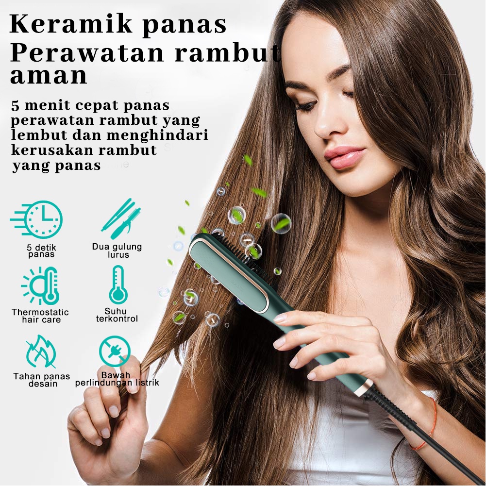 Sisir Pelurus Rambut Listrik Ion Negatif lurus Dan Curly Membuat Rambut Bebas Kusut Peningkatan Suhu Yang Cepat Anti-terbakar DUENUO