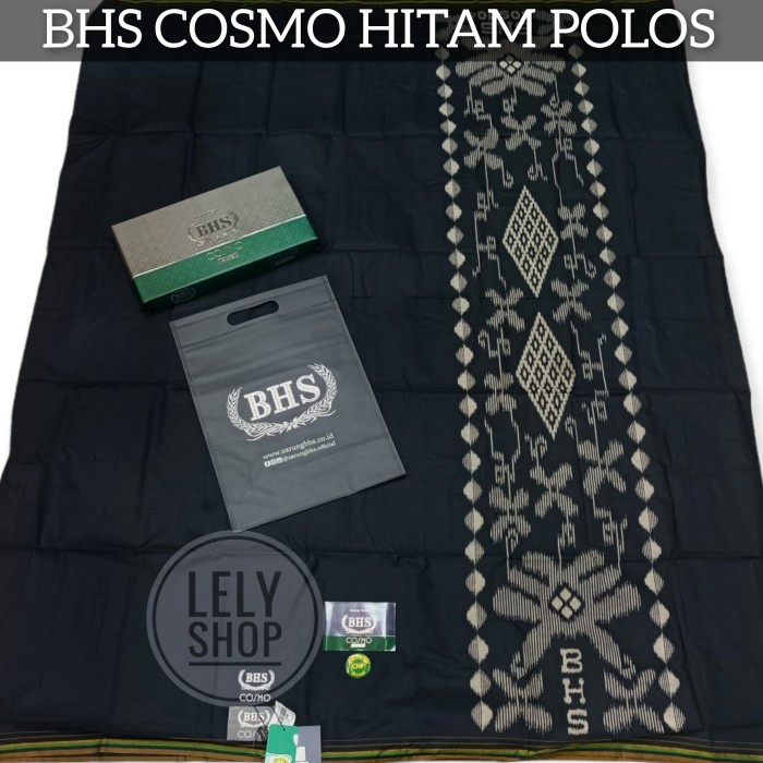 Sarung Tenun BHS COSMO Hitam Polos Tumpal Kembang