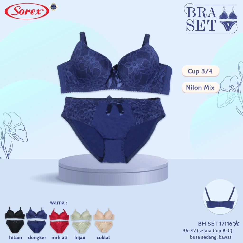 (Set Bra) Bh Bra Set Sorex 17116 , 17118 (Cup B-C) Brokat Renda Pakai Kawat |fcx