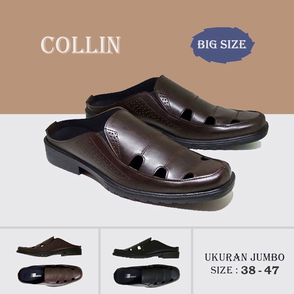 KULIT ASLI Mule Sepatu Sandal Bustong Pria Big Size Jumbo Ukuran Besar ORIGINAL