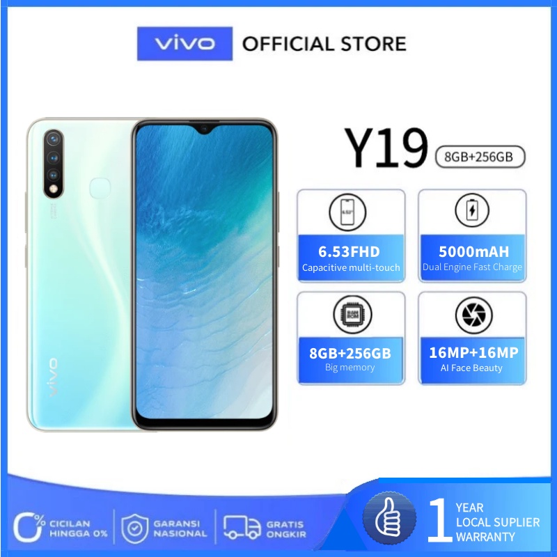 vivo Y19 hp murah 6.53inci layar besar 5000mAh GSM 4G garansi 1 tahun Ram8GB Rom256GB Android 9 COD 