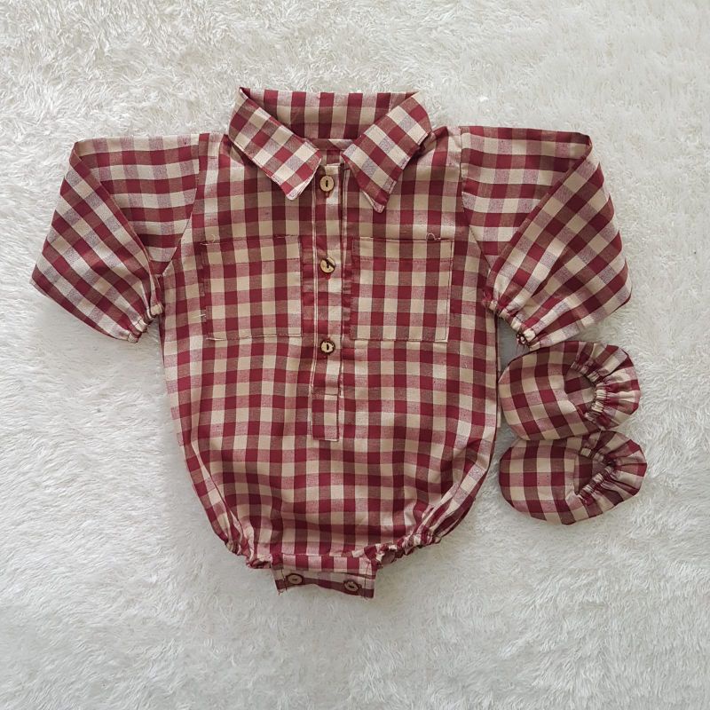 Baju Bayi Kemeja Jumper cowok Kotak set