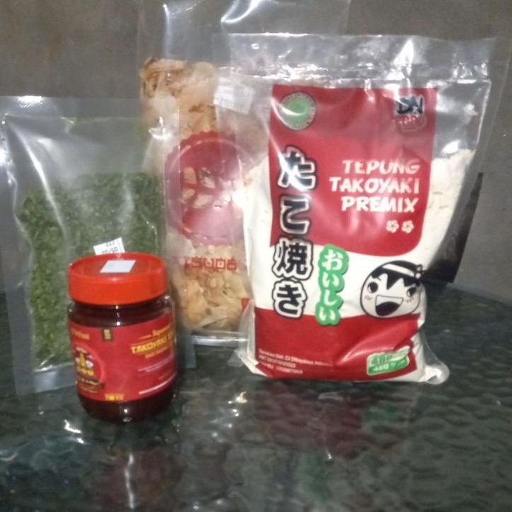 

℮ Paket Komplit Takoyaki (tepung, saus, katsuo, aonori) ♥