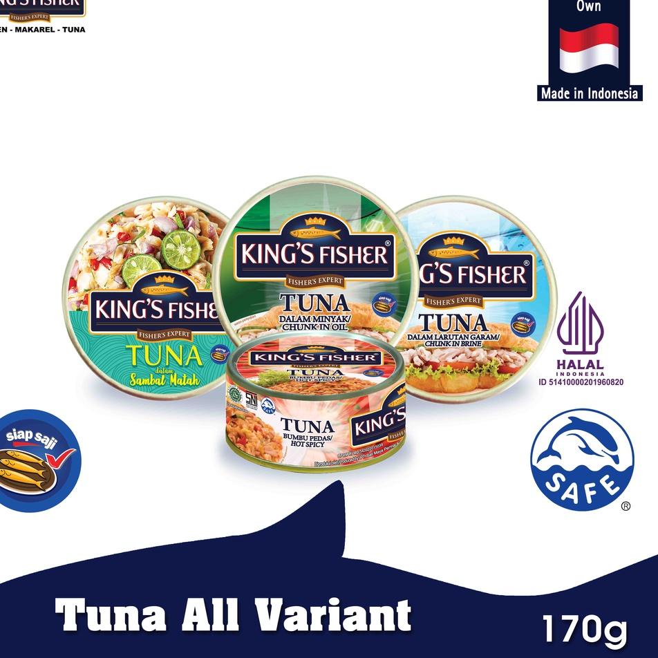

New Stock Paket 4 Pcs King's Fisher Tuna all variant Daging Tuna Makanan Kaleng 170 g