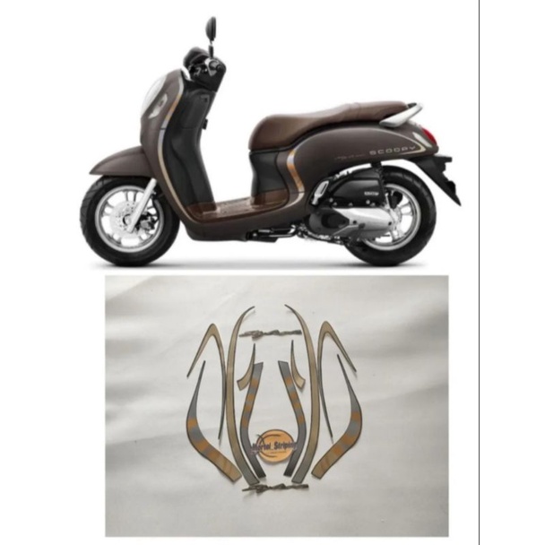 STICKER FULL SET STRIPING LIS BODY MOTOR SCOOPY FI NEW 2020 WARNA MATTE BROWN STANDAR