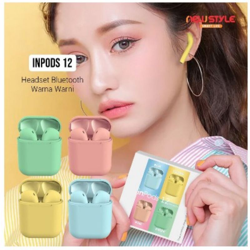 Headset Bluetooth Wireless TWS Inpods 12 Macaron Color TWS i12 Headset Wireless