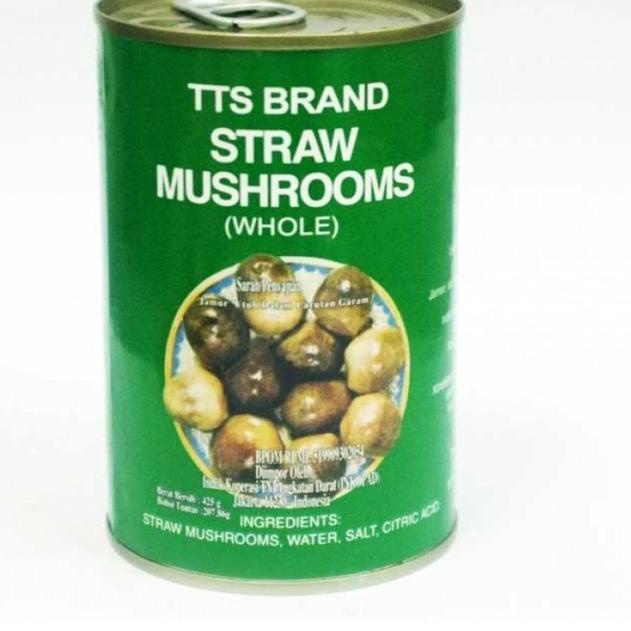 

New Arrival Straw Mushroom TTS Jamur Merang Dalam Kaleng 425gr Tiongkok