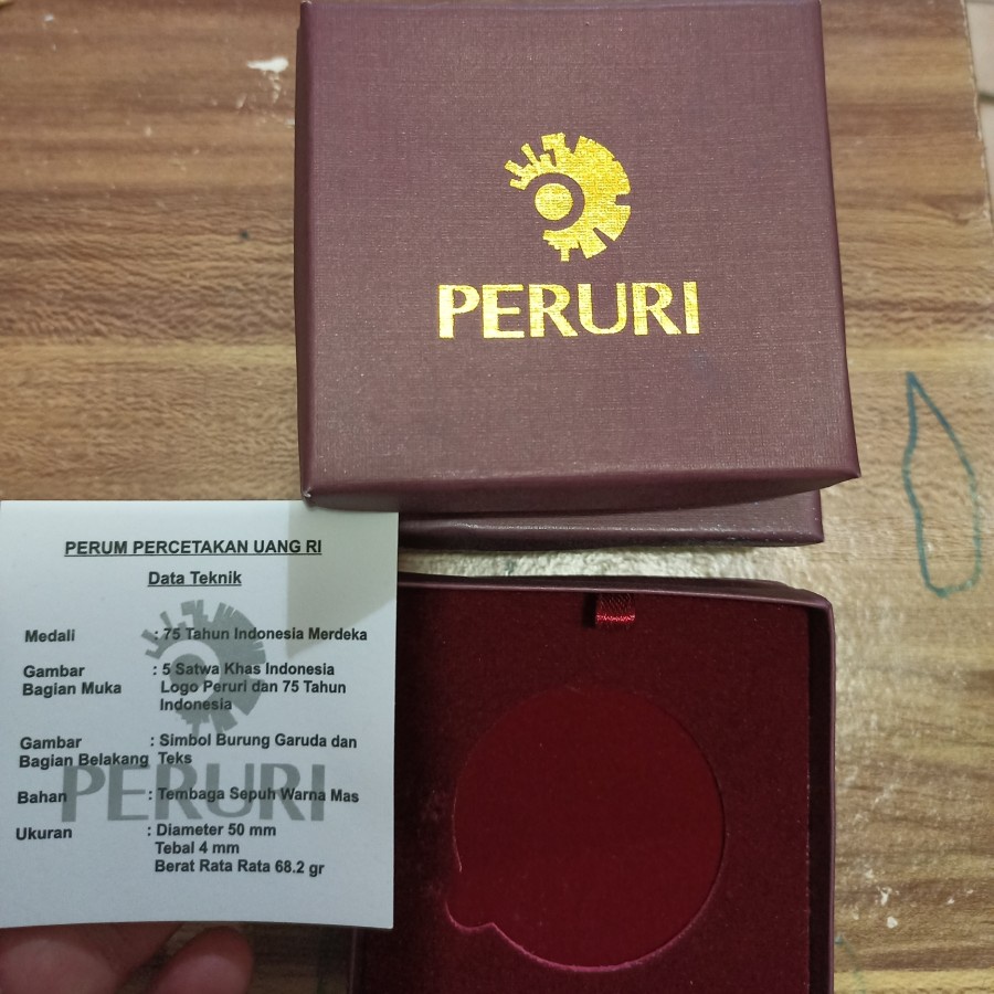 Kotak Box Medali 75 Tahun Kemerdekaan Indonesia lengkap sertifikat