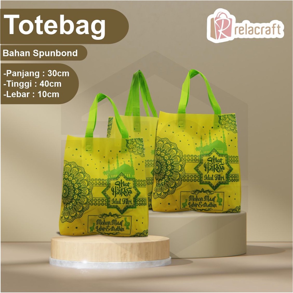 READY STOK/TAS TOTEBAG SPUNBUN/TAS IDUL FITRI/TAS RAMADHAN/RELLA CRAFT