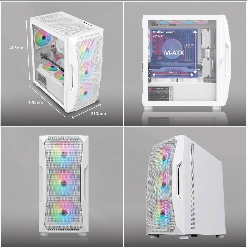 INFINITY POSEIDON V2 White + 3 Fan RGB Micro ATX Casing PC Gaming