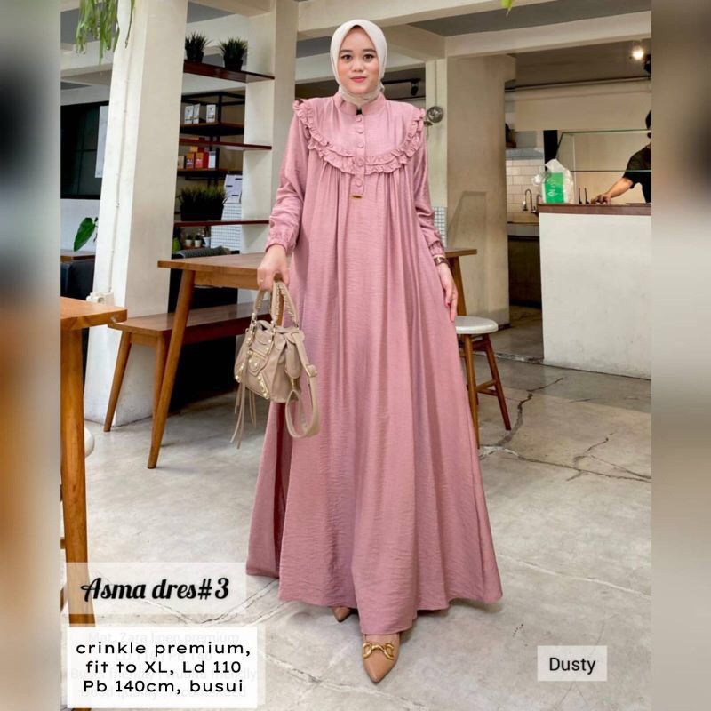 Asma Dress Bahan Crinkle Fit To XL Gamis Crinkle Polos /  Gamis Kondangan / BAJU DEWASA MURAH TERBARU 2022